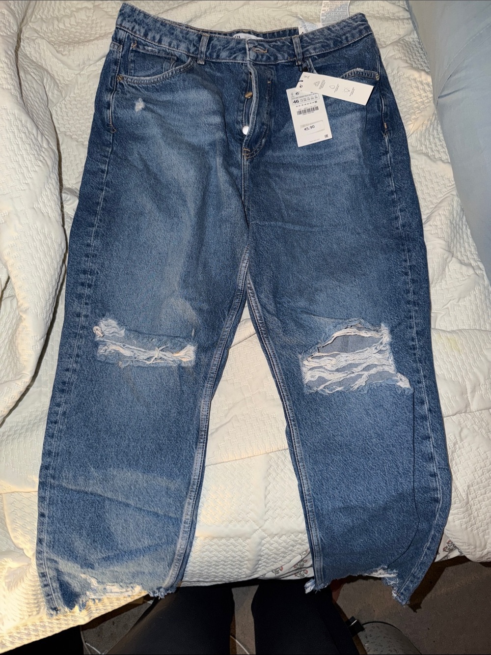 Zara Distressed Blue Boyfriend Jeans